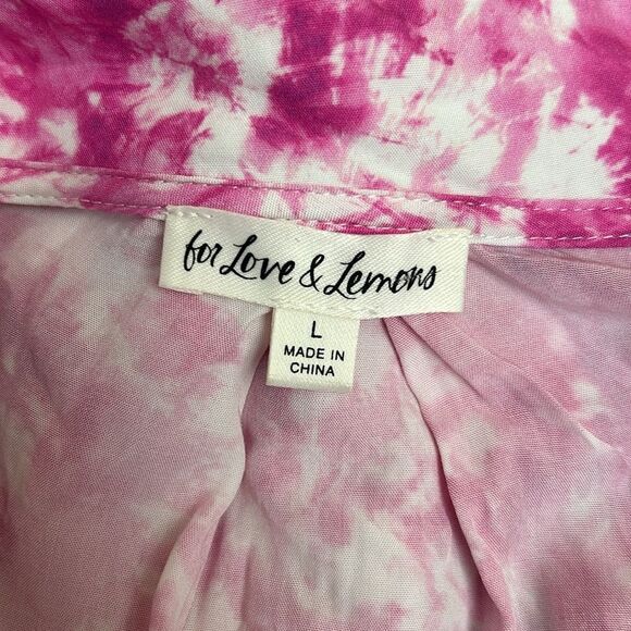 For Love & Lemons Devon V-Neck Long Sleeve Mini Shirt Dress in Pink size L - Picture 13 of 14